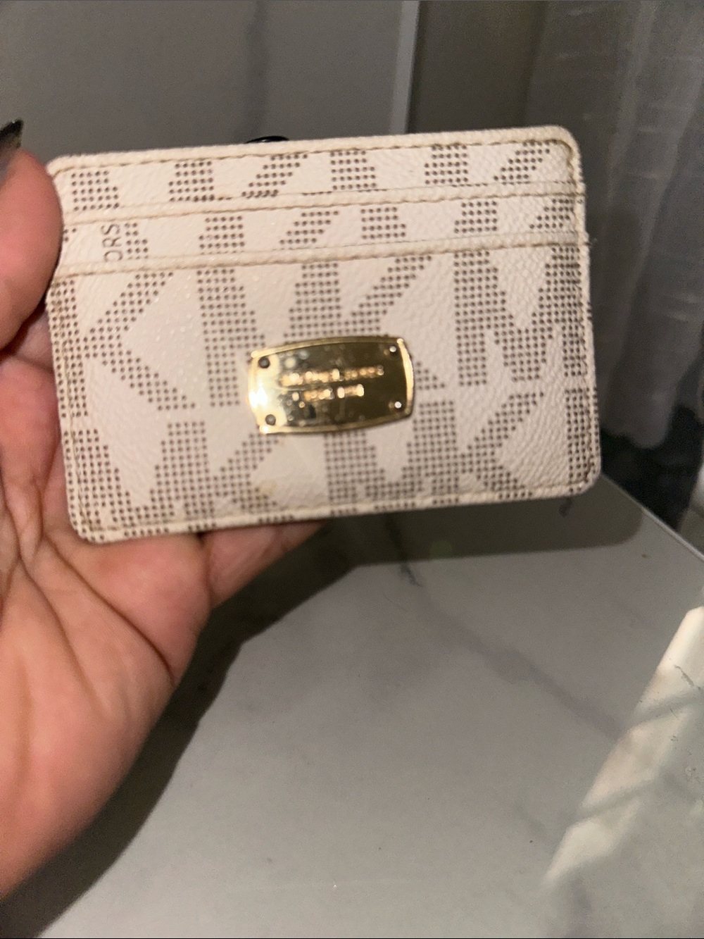 Michael Kors Cream Logo Card Case with Gold Plate